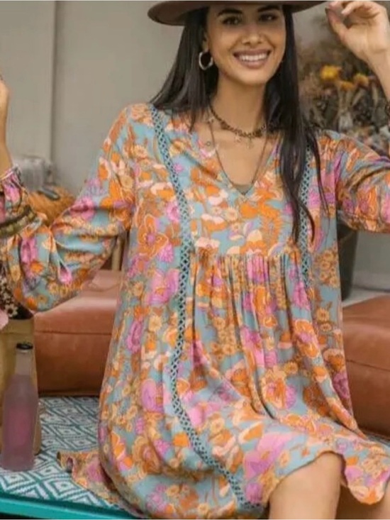 Rusttydustty Dresses & Skirts - Rusttydustty 3XL Floral V-Neck Dress Flowy Boho Western Hippy Cute Comfy